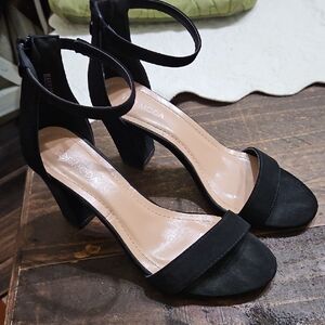 TOP Moda Black Suede Ankle Strap Block Heels
